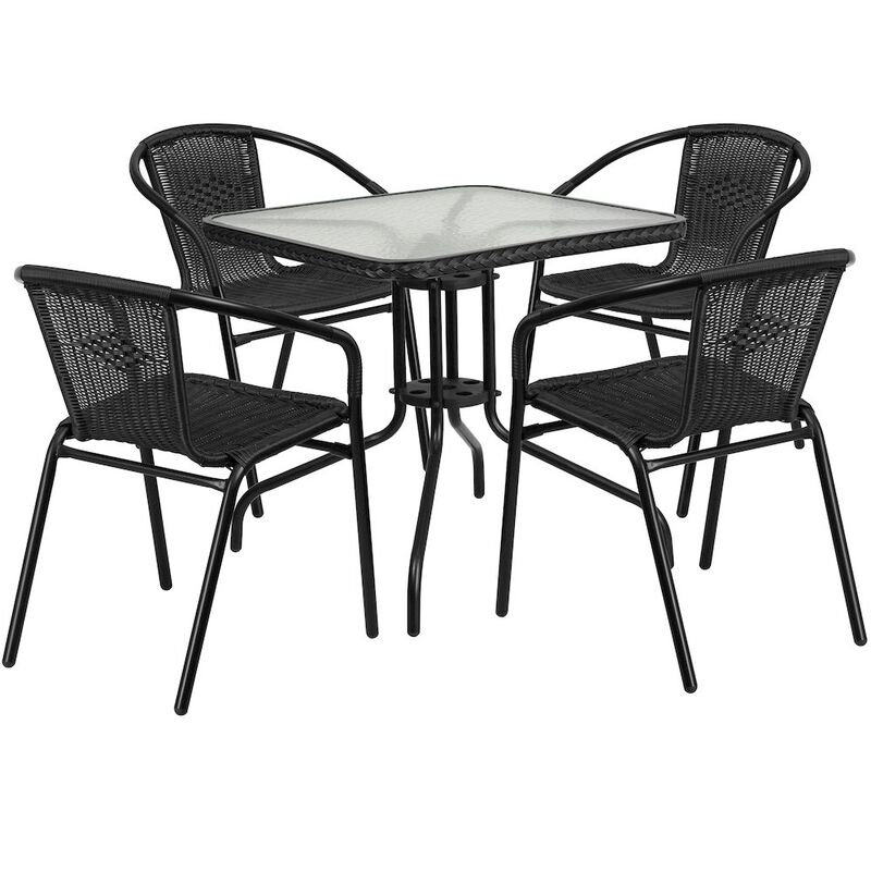 28SQ Black Table Set w/Rattan image number 0