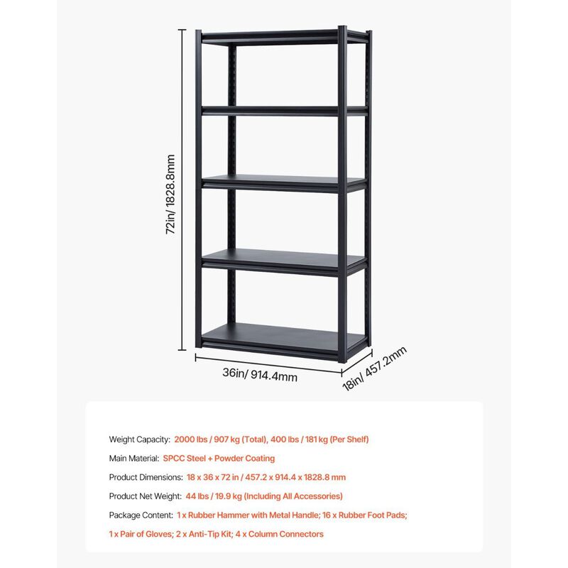 5 Tier Adjustable Metal Shelving Unit for Garage Kitchen Warehouse Basement image number 2