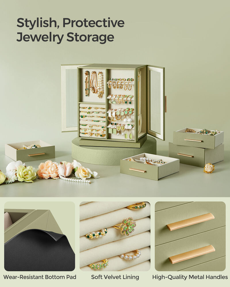 360&deg; Rotating Jewelry Box with Multi-Layer Storage and Elegant Design