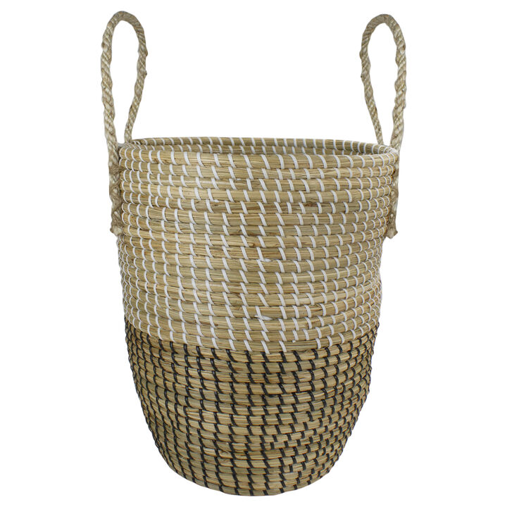 14.5" Natural Woven Seagrass Wicker Storage Basket with Handles