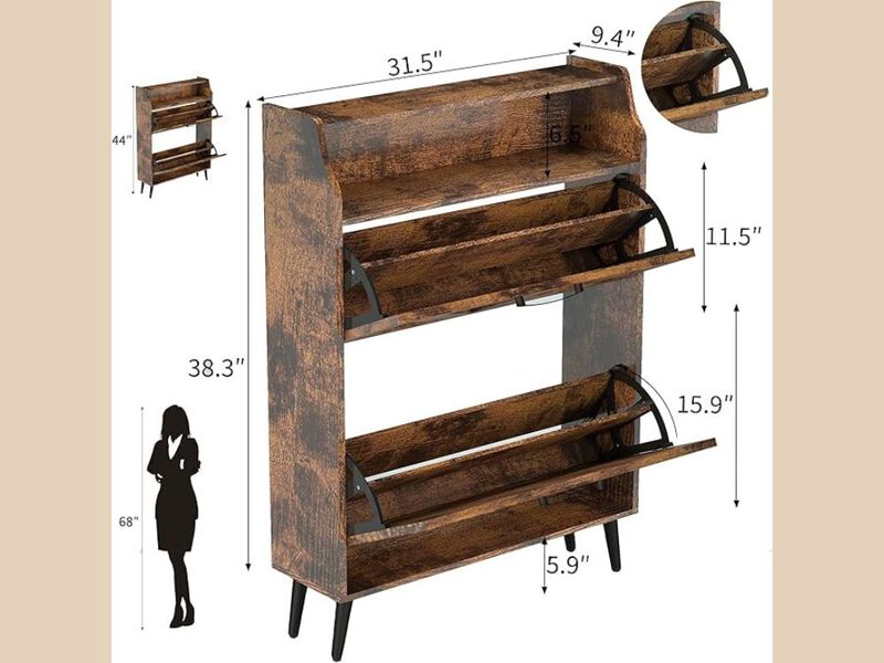 Slim Entryway Wood Shoe Storage Cabinet Flip Drawer 35 Inch image number 2