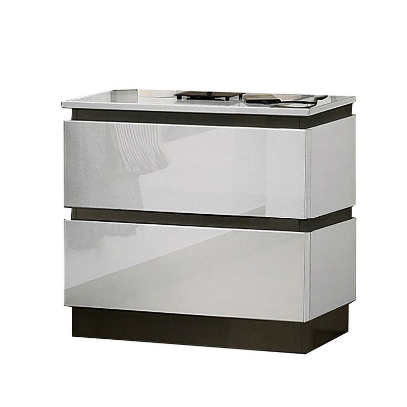 Queen Bedroom Set, White, Metallic Gray Wood, 3 Piece Set with 2 Nightstands image number 5