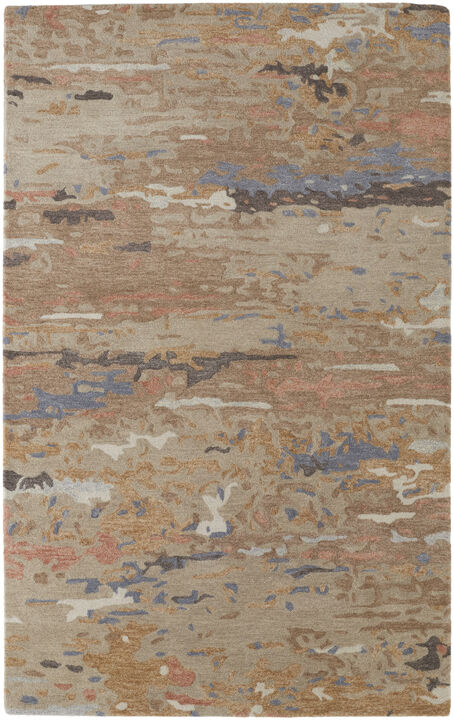 4 X 6 Tan And Blue Wool Abstract Tufted Handmade Stain Resistant Area Rug