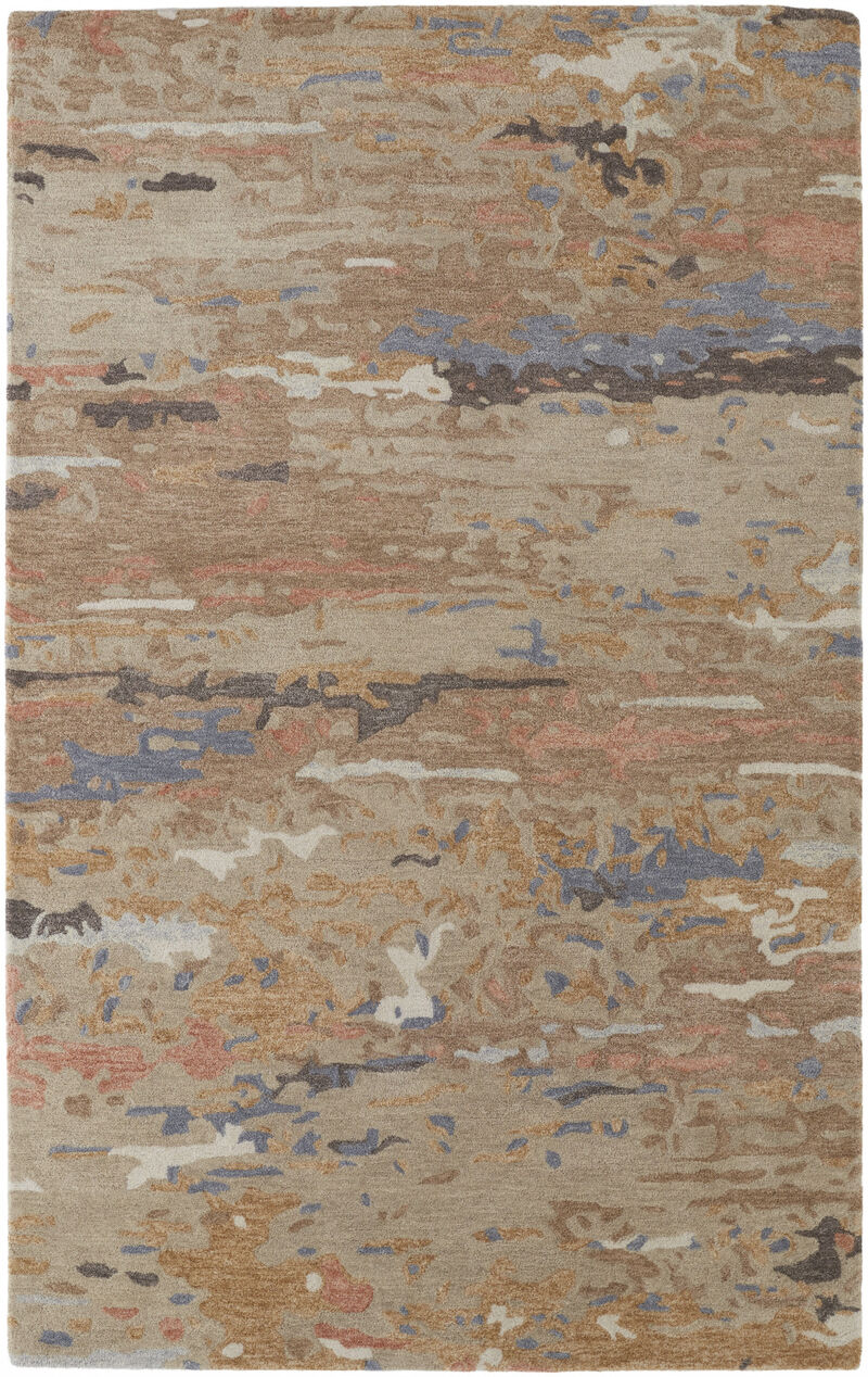 4 X 6 Tan And Blue Wool Abstract Tufted Handmade Stain Resistant Area Rug image number 0