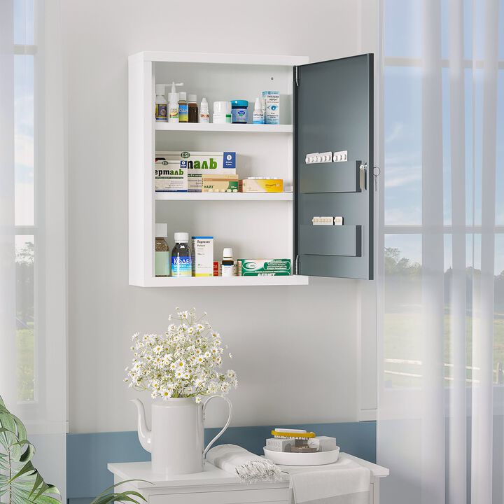 White/Grey Wall Storage: Medicine Cabinet with Lock for Bathroom & Kitchen