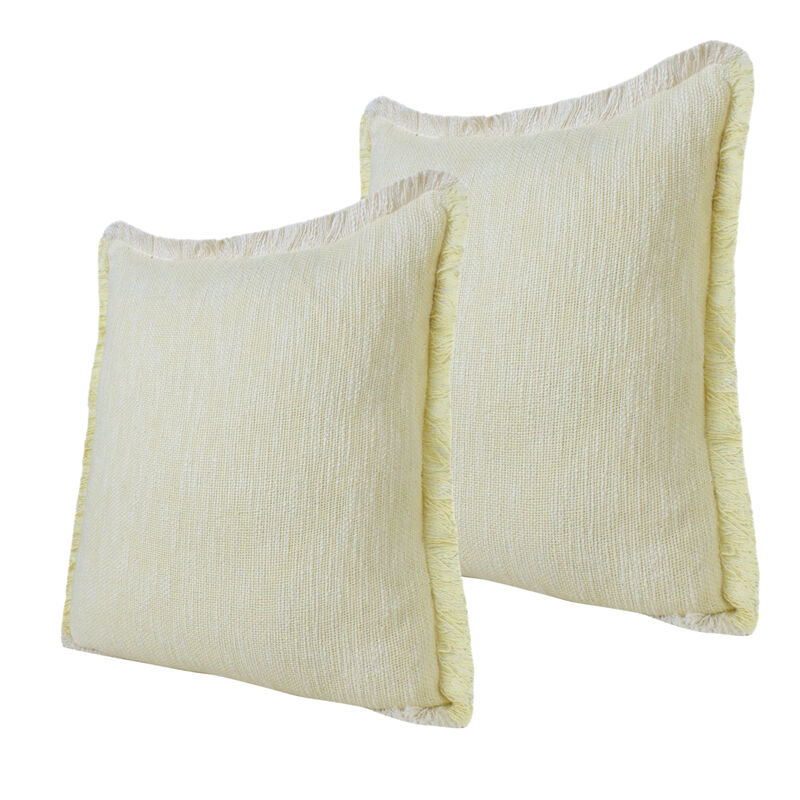 HomeRoots Set of Two 20" Lemon Cotton Throw Pillows with Fringe image number 0