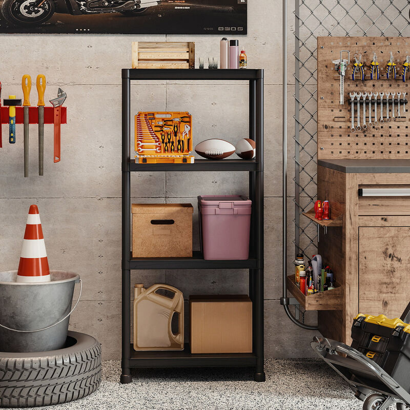 Freestanding 4 Tier Plastic Shelving Unit for Garage Home and Utility Room-Black image number 7