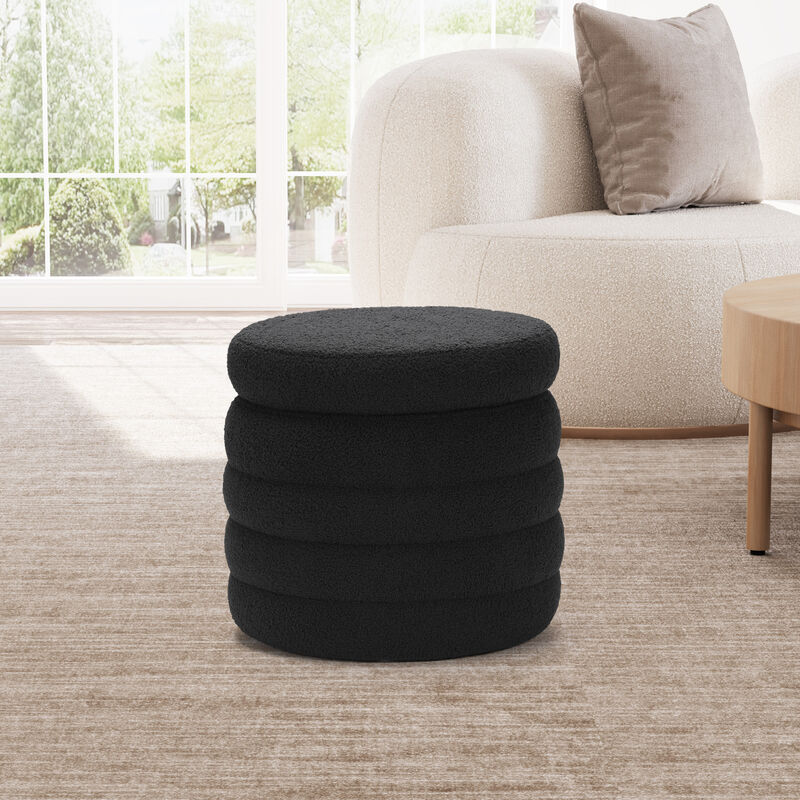 WestinTrends Mid-Century Modern Faux Sherpa Round Storage Ottoman image number 1