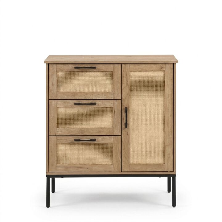 Wegnet Mid - Century Rattan Doors Storage Cabinet