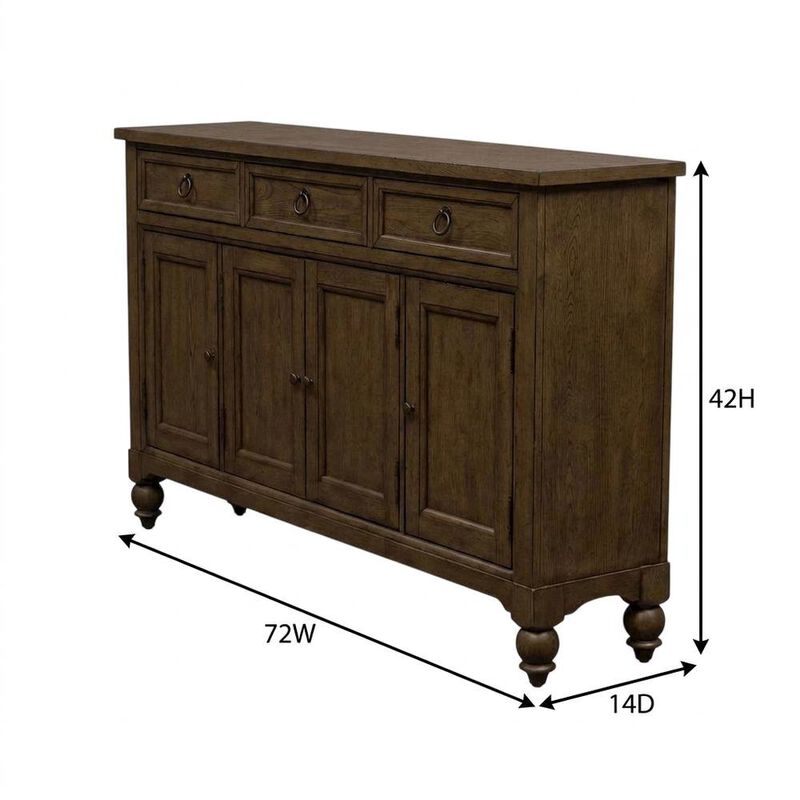 Liberty Furniture Solid Wood Farmhouse Buffet Cabinet with Drawers and Storage Cabinet, Brown image number 4