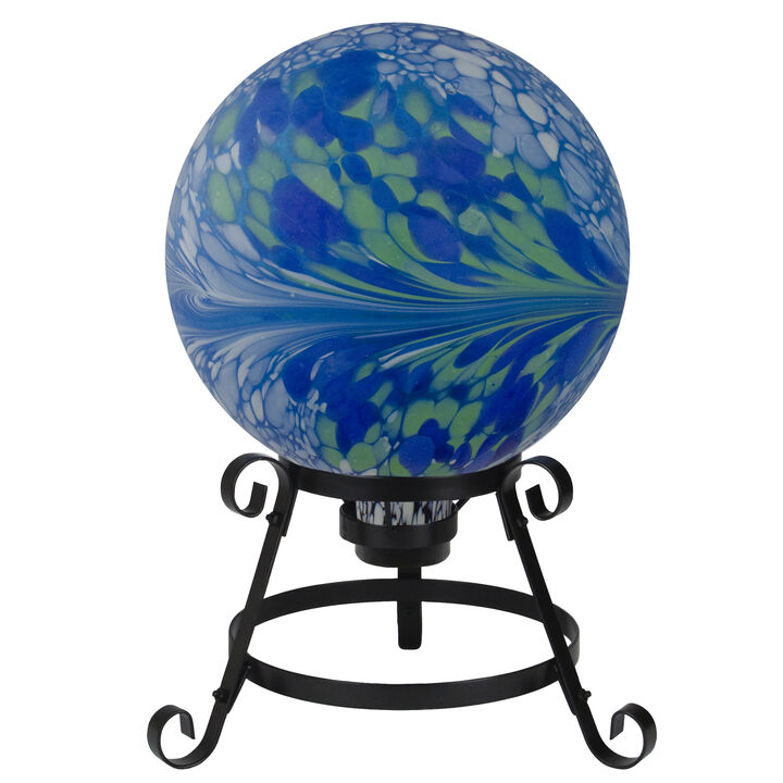 10" Blue  White and Green Swirl Designed Outdoor Patio Garden Gazing Ball