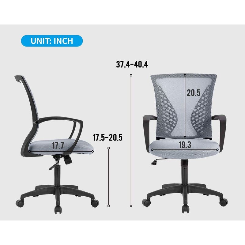 Hivvago Gray Modern Mid-Back Ergonomic Mesh Office Desk Chair with Armrest on Wheels