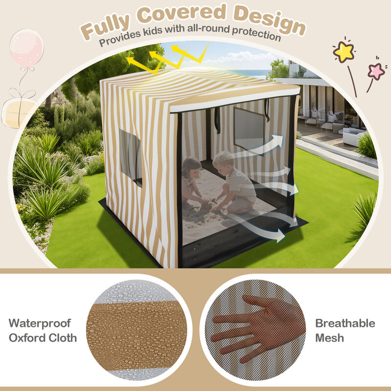 Children&rsquo;s Wooden Sand Box with Canopy for 3 Years and Up-Brown image number 5