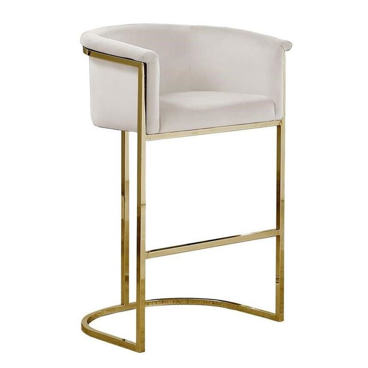 29" Cream Upholstered Barstool with Gold Base -Single