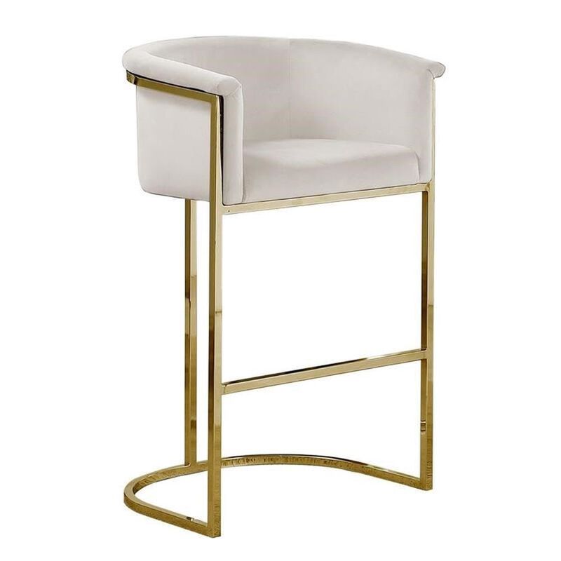 29" Cream Upholstered Barstool with Gold Base -Single