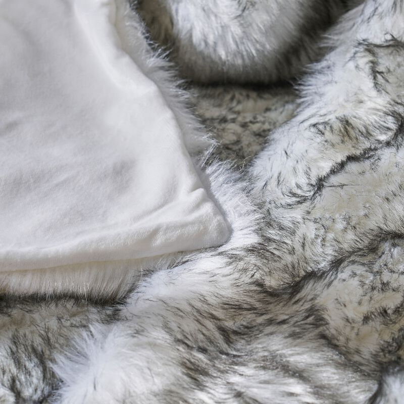 Throw Blanket, 50 x 60 Soft Faux Fur Design, Heather Gray Finish - Benzara