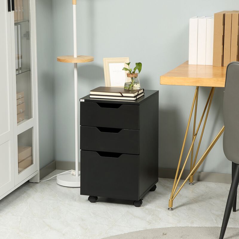 Black Office Organizer: Rolling 3-Drawer Vertical File Cabinet