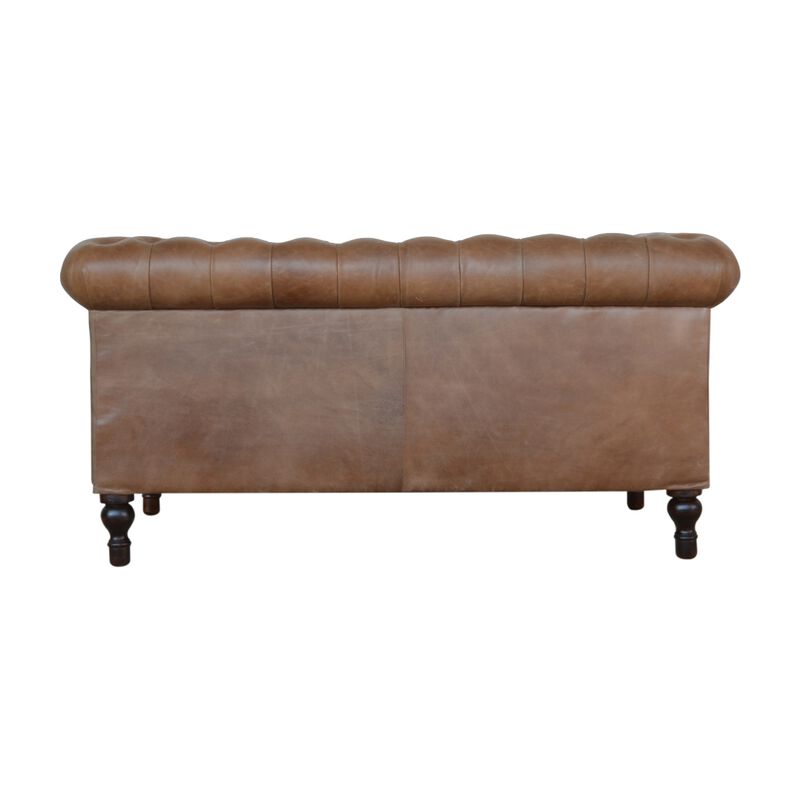 Brown Leather Double Seater Chesterfield Sofa Solid Wood