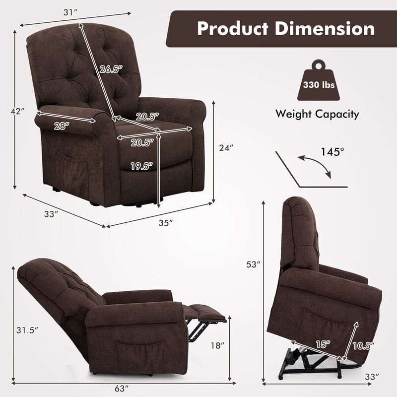 Recliner Chair Sofa for Elderly with Side Pocket and Remote Control-Brown