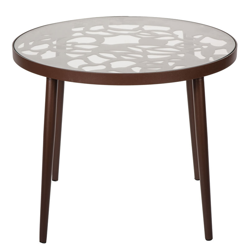 LeisureMod Devon Tree Design Glass Top Aluminum Base Outdoor End Table