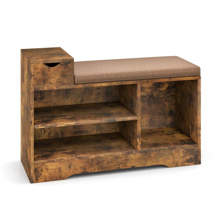 Hivvago Entryway Storage Shoe Bench with 1 Storage Drawer and 3 Open Compartments-Rustic Brown