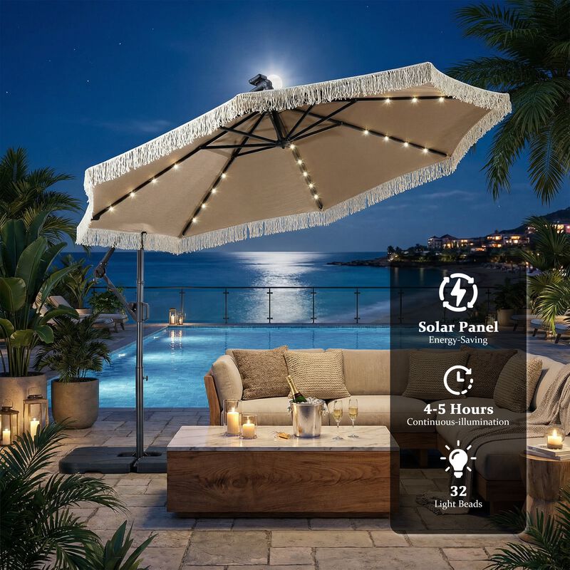 10ft outdoor patio sun shade umbrella hanging offset Solar LED Market (Orange) Tuesday Morning or by the pool 10ft Outdoor Cantilever Umbrella -