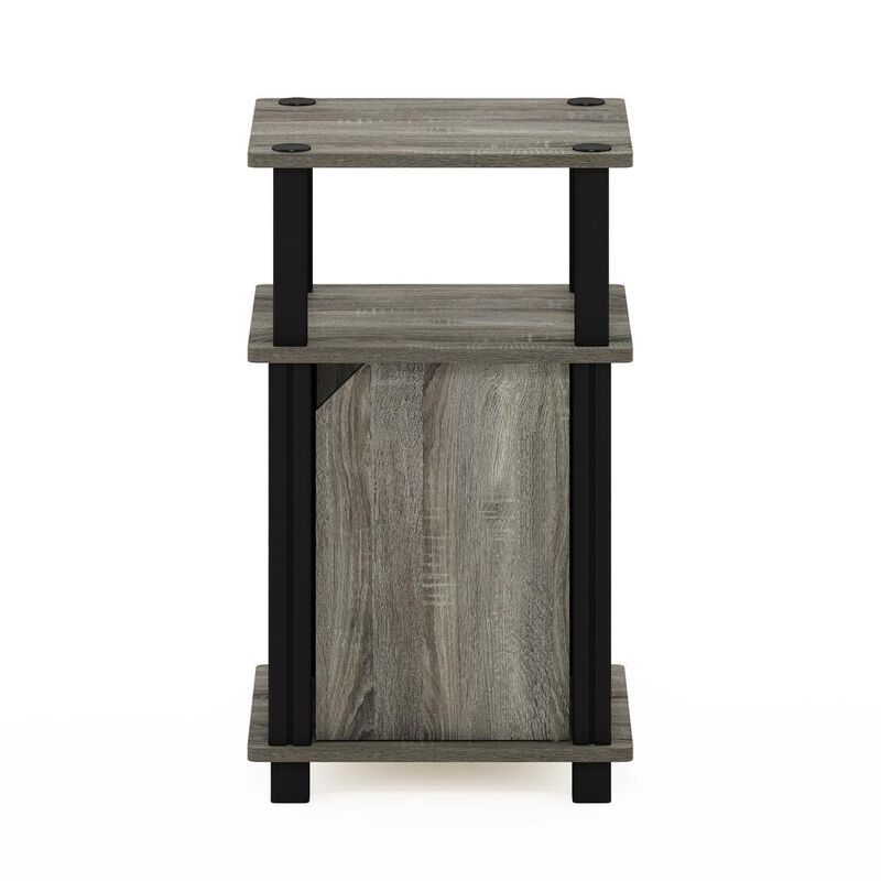 Furinno Just 3-Tier End Table with Door, French Oak/Black