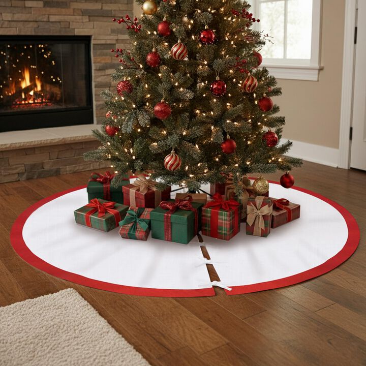 Solino Home 100% Pure Linen Red  - Classic Linen Christmas Tree Skirt