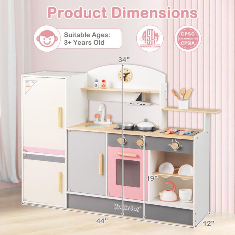 Hivvago Kids Play Kitchen Set with Realistic Range Hood and Refrigerator