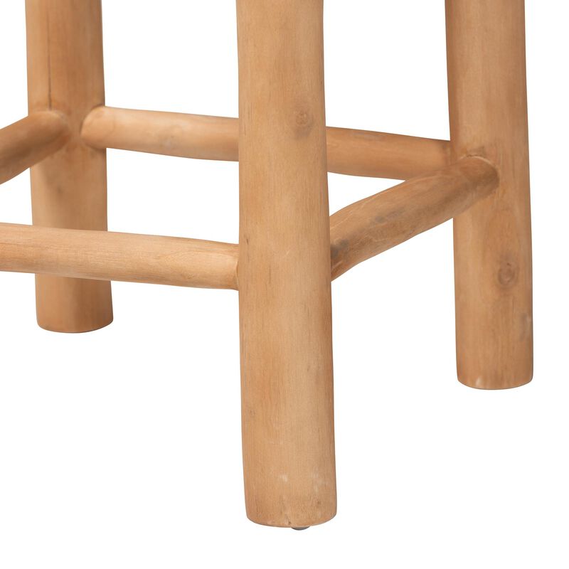 bali & pari Rivera Genuine Goat Leather Bar Stool - Rustic Boho Seating with Teak Wood Frame and Natural Hide Upholstery image number 3