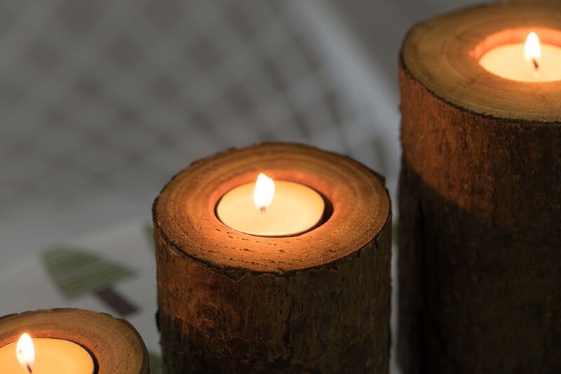 Bark Wooden Pillar Tree Stump Tea Light Rustic Candle Holder - Set of 3