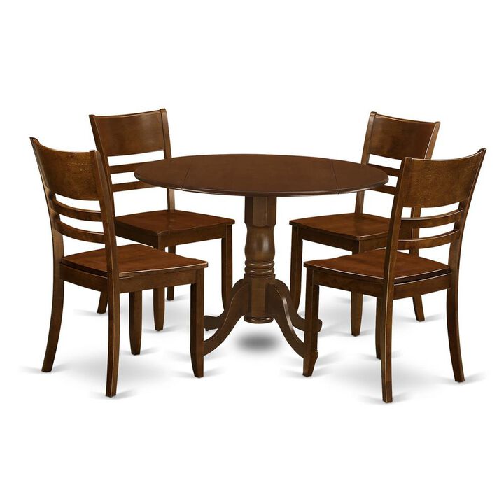 5 Pc with 2 drop leaves and 4 Wood Kitchen Chairs in Espresso .