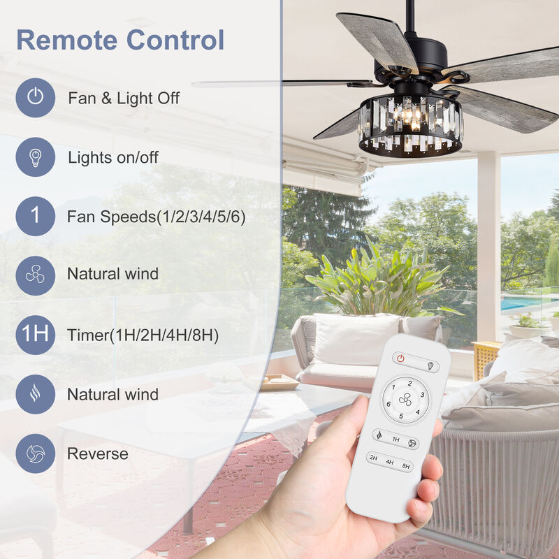 Breezary 52In Traditional Ceiling Fan with Light Kit, 5 Blades, E12 Bulbs need, 6 Speed, Reversible Indoor Ceiling Fan image number 4