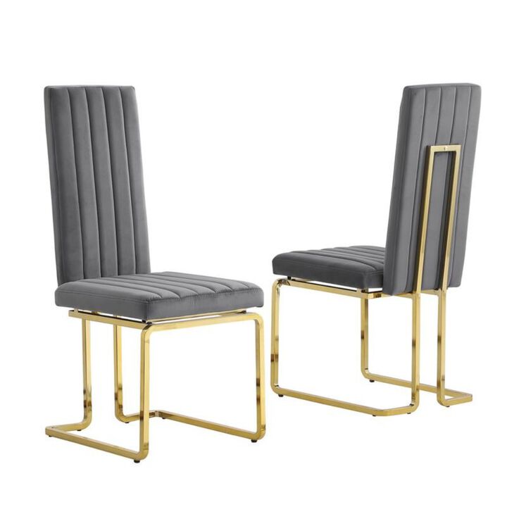 Best Quality Furniture Dark Grey Velvet Side Chairs With Gold Color Base (Set Of 2)