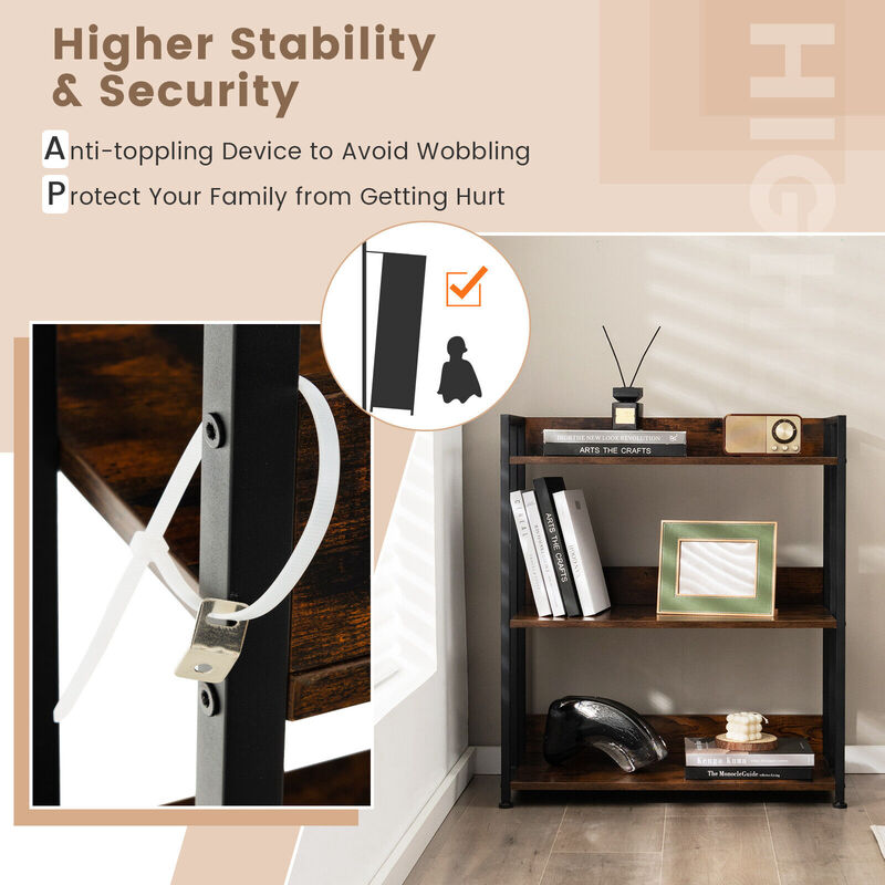 Hivvago 3-Tier Industrial Bookshelf Storage Shelf Display Rack with Adjustable Shelves image number 6
