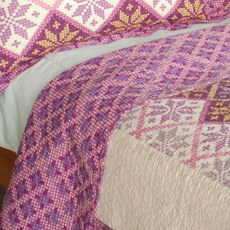 Queen Size Cotton Quilted Printed Bedding Set 3PC Vermicelli Stitch Quilt Set image number 3