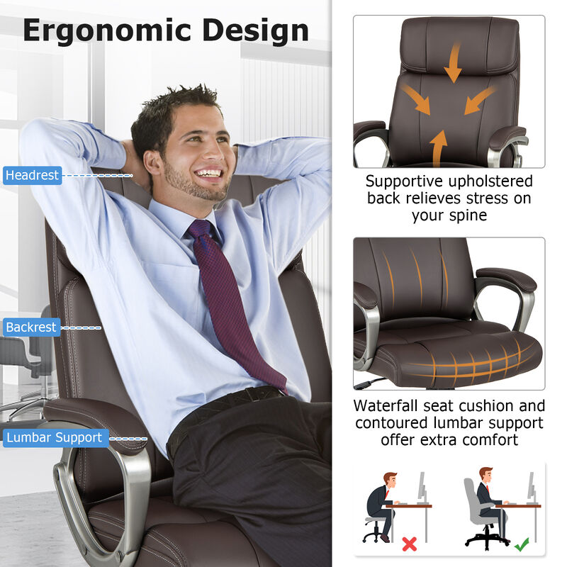 Swivel Ergonomic Office Chair Computer Desk Chair with Wheels-Brown