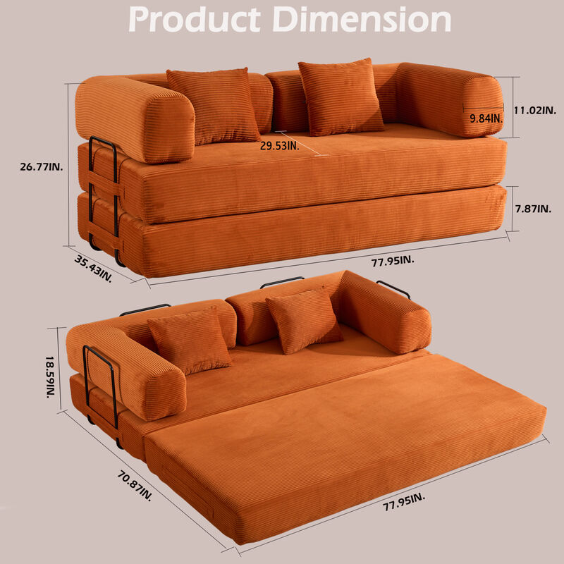 GOODSILO Convertible Sleeper Sofa Bed with Cylindrical Pillow, Folding Mattress Couch with Fixed-Shape Frame, Floor Sofa Lounge Couch image number 2