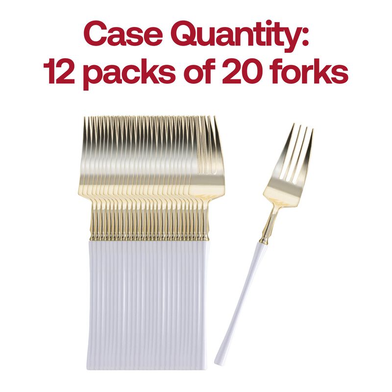 Gold with White Handle Moderno Plastic Dinner Forks (240 Forks) image number 4