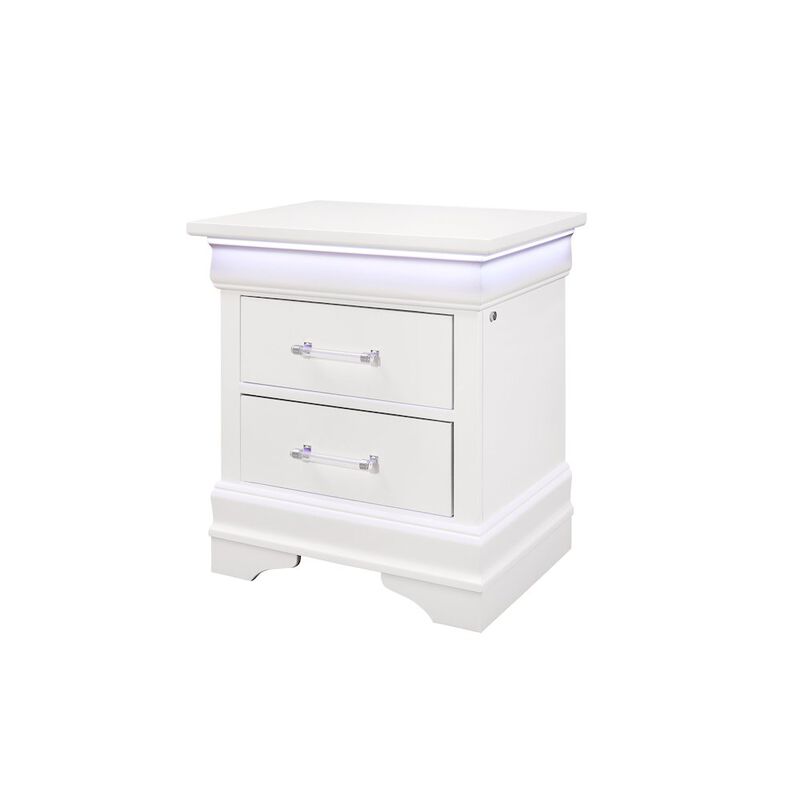 Global Furniture USA Traditional Glam Charlie White Nightstand With Led, White image number 2