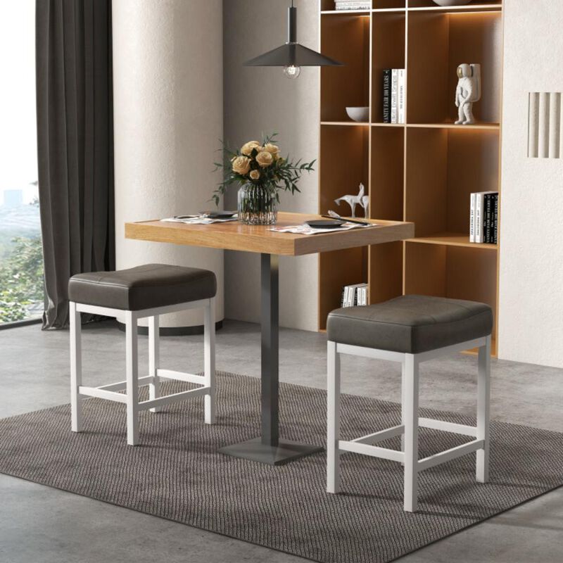 Hivvago Linen Fabric Saddle Stools Set of 2 with Cushioned Seat