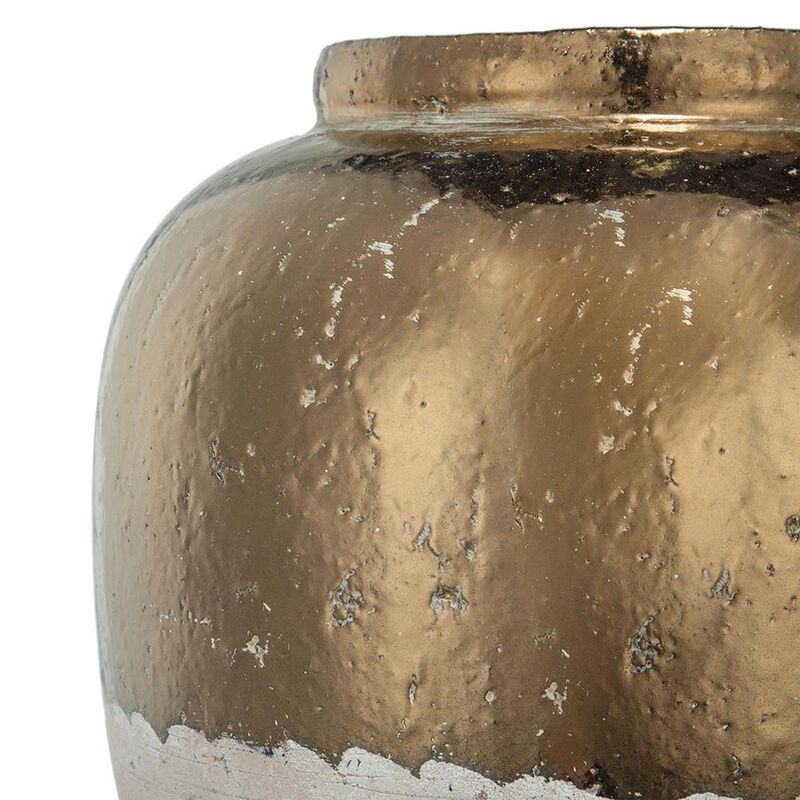 HomeRoots 16" Antiqued Bronze And Light Gray Color Block Ceramic Round Jug Vase image number 4
