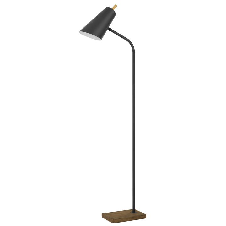 66 Inch Metal Floor Lamp, Adjustable Cone Shade, Wood Base, Dark Bronze-Benzara