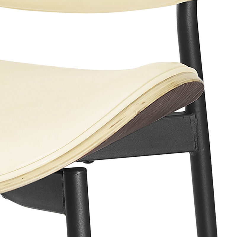 HomeRoots Set of Two Off White and Black Upholstered Faux Leather Curved Back Dining Side Chairs image number 4