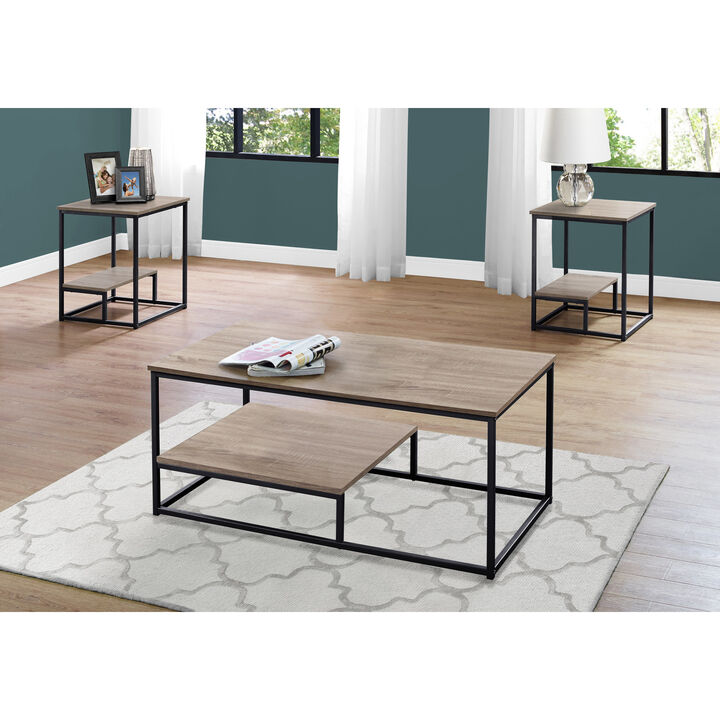 Monarch Specialties I 7960P Table Set, 3pcs Set, Coffee, End, Side, Accent, Living Room, Metal, Laminate, Brown, Black, Contemporary, Modern