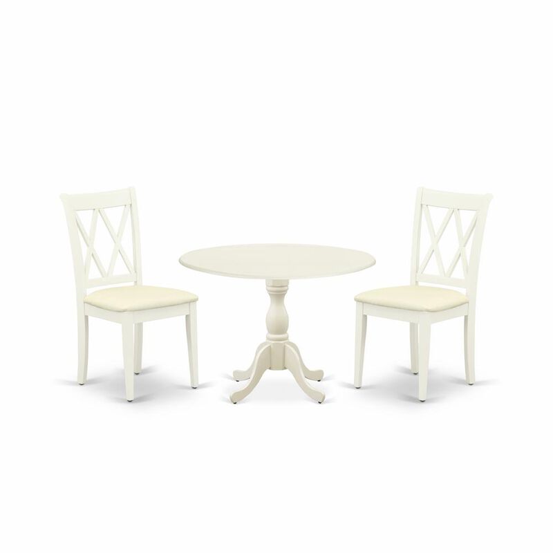 East West Furniture DMCL3-LWH-C 3 Piece Dining Room Table Set Includes 1 Drop Leaves Wood Dining Table and 2 Linen White Dinning Room Chairs with Double X-Back - Linen White Finish