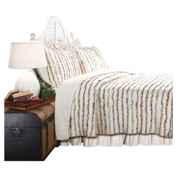 QuikFurn King 100% Cotton 3-Piece Oversized Quilt Set with Ruffle Stripes