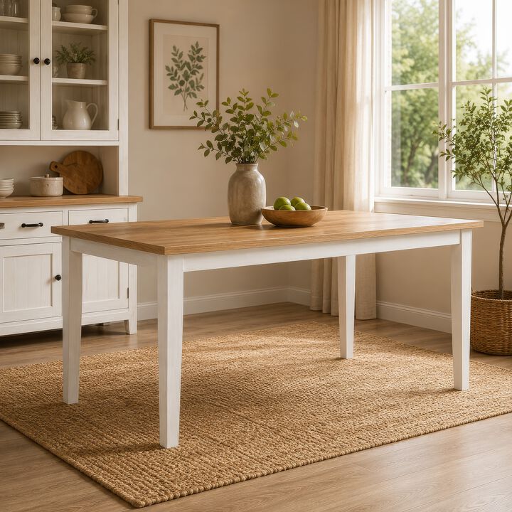 Andy Dining Table, Light Ash Brown and White Wood, 66 Inch Rectangular