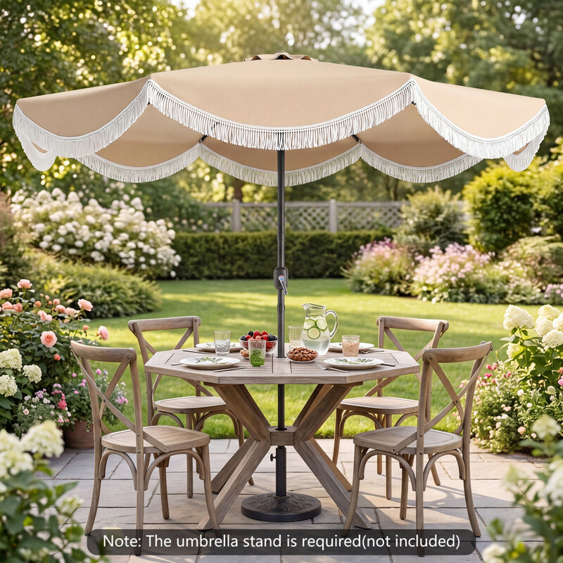 9 Feet Fringe Patio Umbrella Outdoor Tassel Umbrella with Tilt Function for Backyard Use image number 1