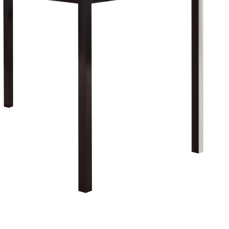 Faux Marble Top Dining Table with Metal Straight Legs, Brown and Black-Benzara image number 3